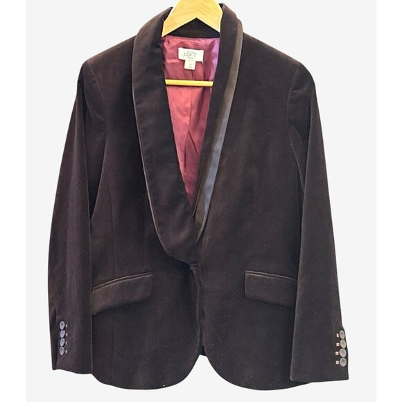 NWOT Ann Taylor LOFT Petites 12P Brown Dark Burgundy Velvet Blazer Holiday Glam - Picture 1 of 6